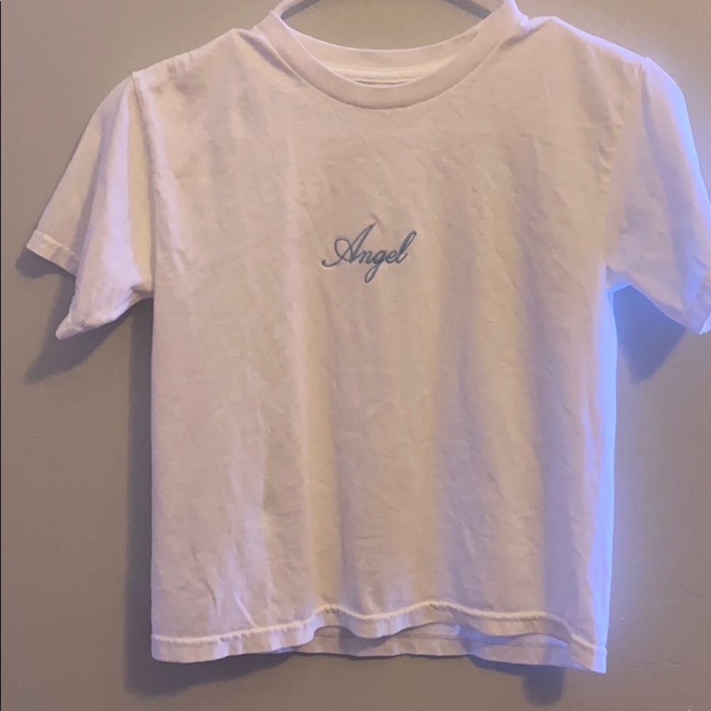 brandy melville white and blue angel shirt